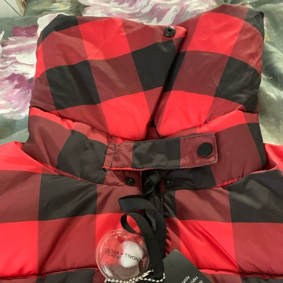 Kendall + Kylie Puffer Coat Bomber Jacket Black/Red Plaid Size M - Picture 5 of 9